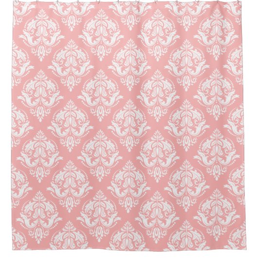 White & Pink Floral Damasks Pattern Duschvorhang (Vorderseite)