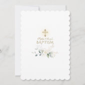 White Pink Floral Greenery Gold Cross Baptism Einladung (Rückseite)