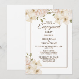 White Pink Floral Greenery Modern Engagement Party Einladung