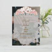 White Pink Flower Decoration Wedding Invitation Einladung (Stehend Vorderseite)