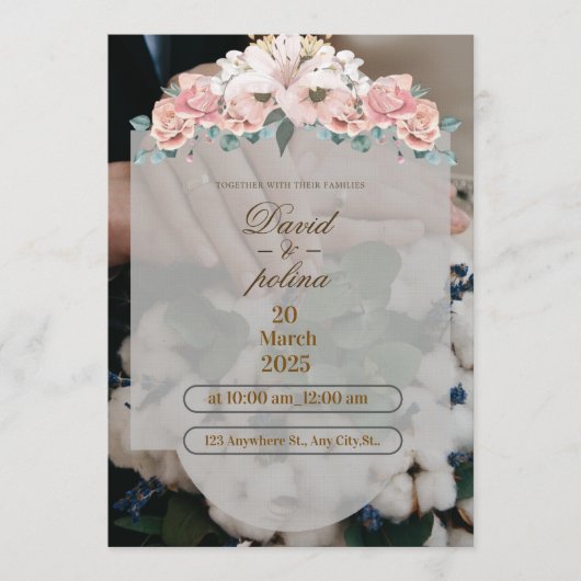 White Pink Flower Decoration Wedding Invitation Einladung (Vorderseite)