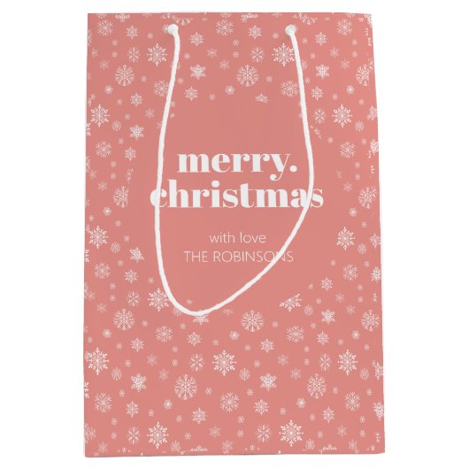 White Pink Frohe Weihnachten Snowflake Muster Mittlere Geschenktüte (Vorderseite)