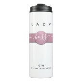 White Pink Glitzer Girly Monogram Boss Script Thermosbecher (Vorderseite)