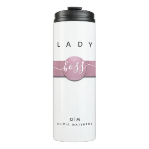 White Pink Glitzer Girly Monogram Boss Script Thermosbecher