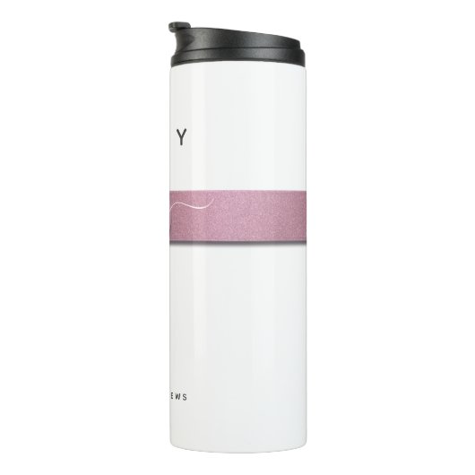 White Pink Glitzer Girly Monogram Boss Script Thermosbecher (Nach rechts gedreht)