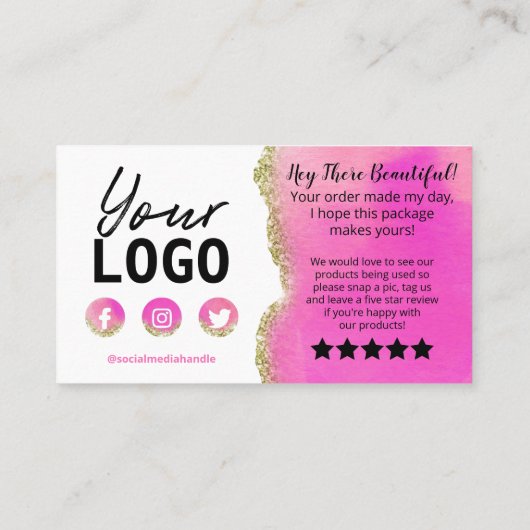 White Pink Gold Agate Vielen Dank einfügen Visitenkarte (Rückseite)