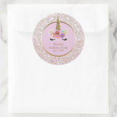 White Pink Gold Glitter Glam Einhorn Party Gefalle Runder Aufkleber (Tasche)