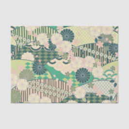 White Pink Green Kimono Blumendekoupage Seidenpapier