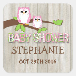 White & Pink Owl Baby Shower Stickers