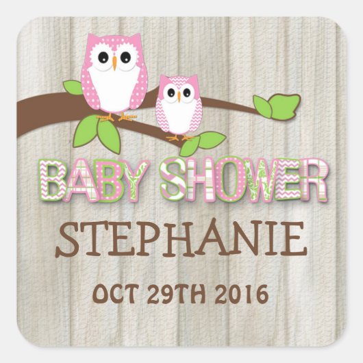 White & Pink Owl Baby Shower Stickers (Vorderseite)