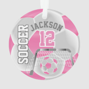 White & Pink Personalize ⚽ Ornament