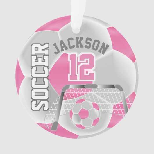 White & Pink personalize Soccer ⚽ Ornament (Vorderseite)