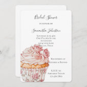 White Pink Roses Floral Cupcake Bridal Shower Einladung (Vorne/Hinten)