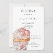 White Pink Roses Floral Cupcake Bridal Shower Einladung (Vorderseite)