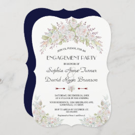 White Pink Roses Navy Engagement Party Einladung