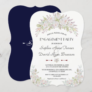 White Pink Roses Navy Engagement Party Einladung
