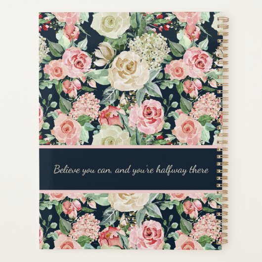 White & Pink Roses with Quote Personalized Planner Planer (Rückseite)
