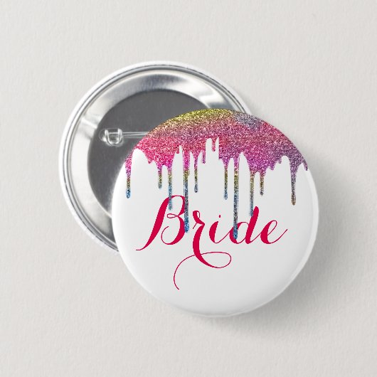 White Pink Script Wedding Bride Button (Vorne & Hinten)