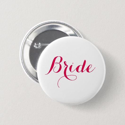 White Pink Script Wedding Bride Button (Vorne & Hinten)