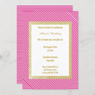 White Pink Strip Gold Moderne Alles im Ozean Einladung