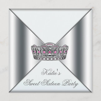White Pink Tiara White Sweet 16 Party Einladung