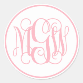 White Pink Vine Script Monogram, DIY BG Runder Aufkleber