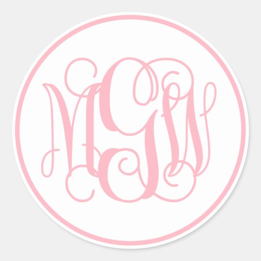 White Pink Vine Script Monogram, DIY BG Runder Aufkleber (Vorderseite)