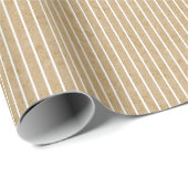 White Pinstripes Faux Rustic Tan Kraft Paper Look Geschenkpapier (Rolleneckpunkt)