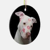 White Pit Bull mit Kisses Keramik Ornament (Rechts)
