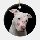 White Pit Bull mit Kisses Keramik Ornament (Hinten)