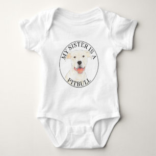 White Pitbull Dog Big Sister Baby Strampler