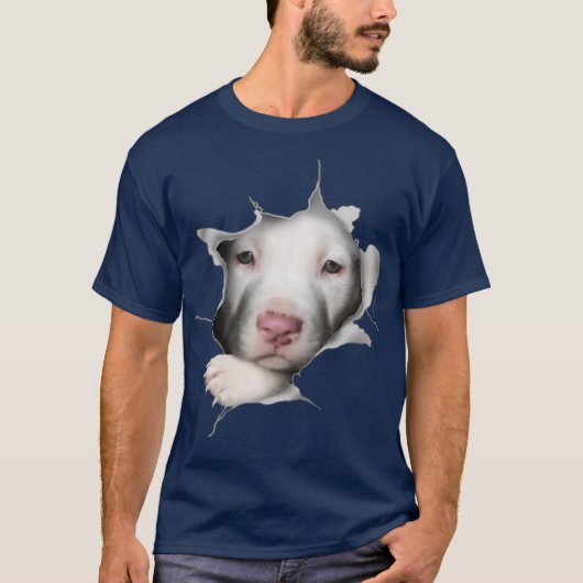 White Pitbull Face Inside Funny T-Shirt (Vorderseite)