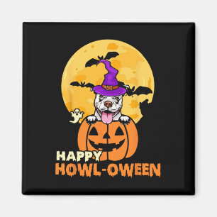 White Pitbull Witch Hund viel Glück Halloween Kost Magnet