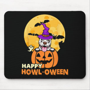 White Pitbull Witch Hund viel Glück Halloween Kost Mousepad