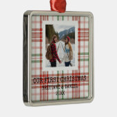 White Plaid Our First Christmas Ornament Aus Metall (Rechts)