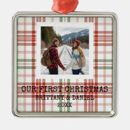 White Plaid Our First Christmas Ornament Aus Metall