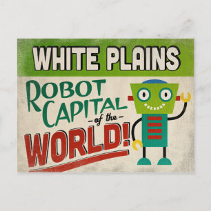 White Plains New York Robot - Funny Vintag Postkarte