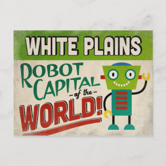 White Plains New York Robot - Funny Vintag Postkarte