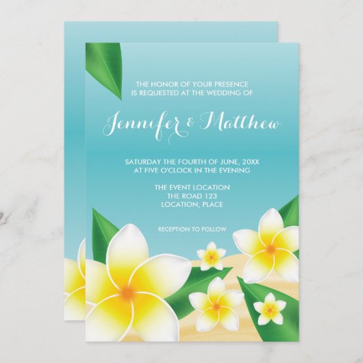 White Plumeria Frangipani Island Wedding Einladung (Vorne/Hinten)