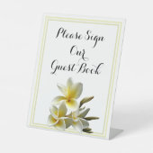 White Plumeria Table Sign Our Guest Book Sockelschild (Vorderseite)