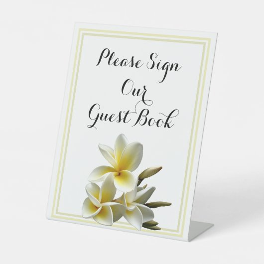 White Plumeria Table Sign Our Guest Book Sockelschild (Vorderseite)
