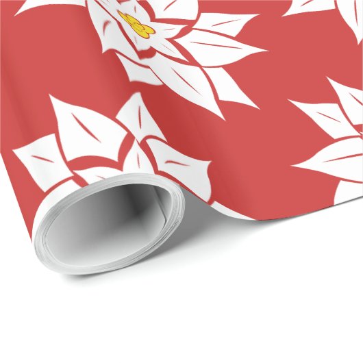 White Poinsettia auf Rot Geschenkpapier (Rolleneckpunkt)