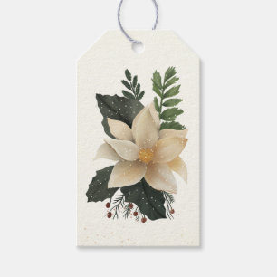 White Poinsettia Blume Snowy Frohe Weihnachten Geschenkanhänger