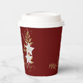 White Poinsettia Burgundy Gold Glitzer Traditionel Pappbecher (Links)