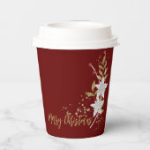 White Poinsettia Burgundy Gold Glitzer Traditionel Pappbecher (Rückseite)