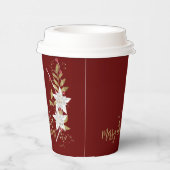 White Poinsettia Burgundy Gold Glitzer Traditionel Pappbecher (Rechts)