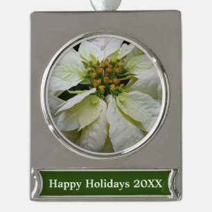 White Poinsettia Elegante Weihnachtsfeiertage Banner-Ornament Silber