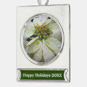 White Poinsettia Elegante Weihnachtsfeiertage Banner-Ornament Silber (Links)