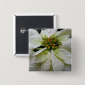 White Poinsettia Elegante Weihnachtsfeiertage Button (Vorne & Hinten)