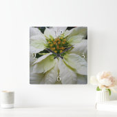 White Poinsettia Elegante Weihnachtsfeiertage Quadratische Wanduhr (Zuhause)